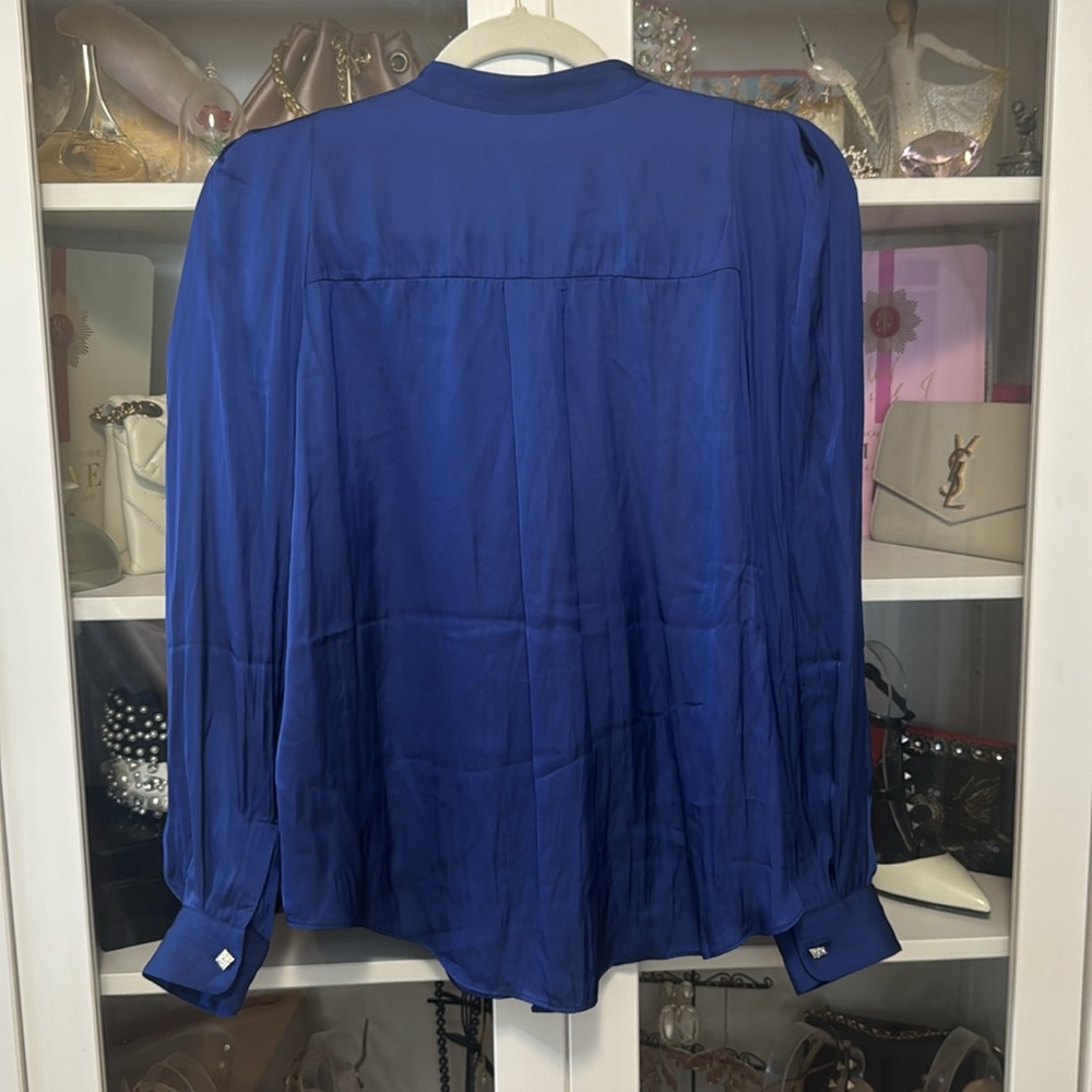 Zadig & Voltaire Touchy Satin Blouse XS Blue Rhinestone Cuff Button Up Silky - Picture 5 of 7